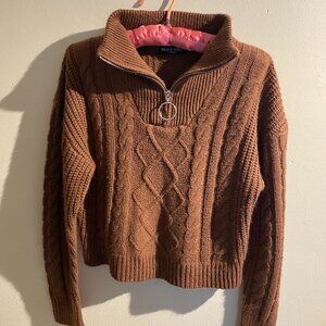 Brave Soul tanya half zip cable knit sweater in chocolate brown